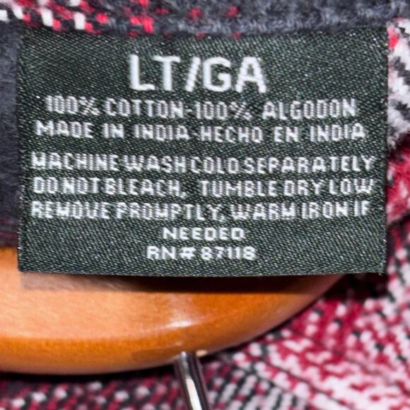 Field & Stream Shirt Mens Large Tall LT Red Black Plaid Flannel Western Cowboy - Picture 7 of 9